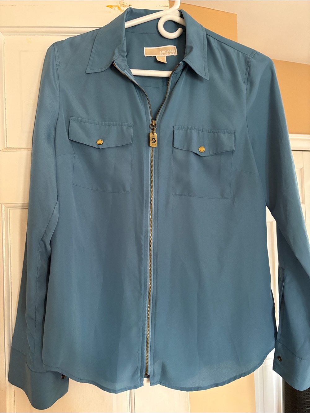 MICHAEL Michael Kors Teal-Blue Zip Front Utility Jacket